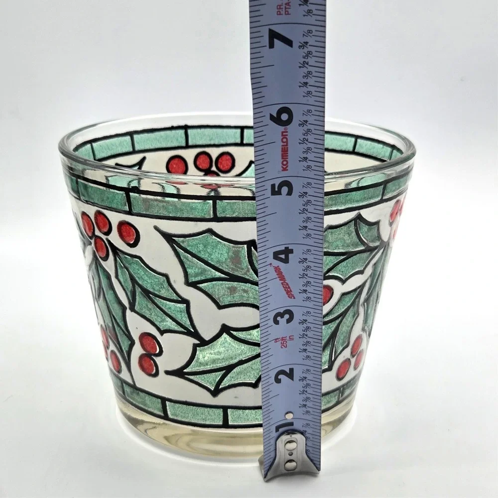 West Virginia Snowy Holly Berry Stained Glass Ice Bucket Snack Bowl Hard To Find